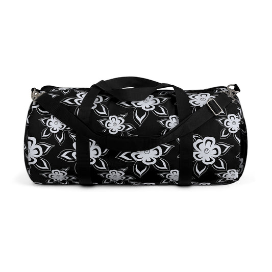 Coast Salish Black and White Floral Duffel Bag