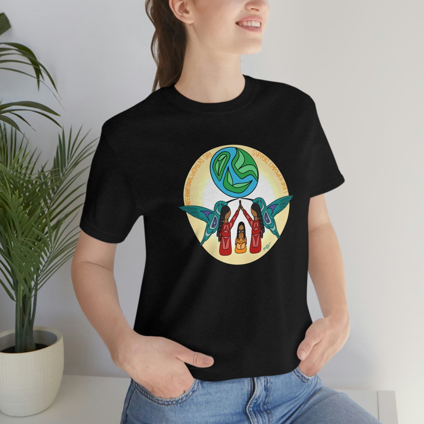 Indigenous Women Support Empower Uplift Design Coast Salish Women and Children Surrounded by Humming Birds