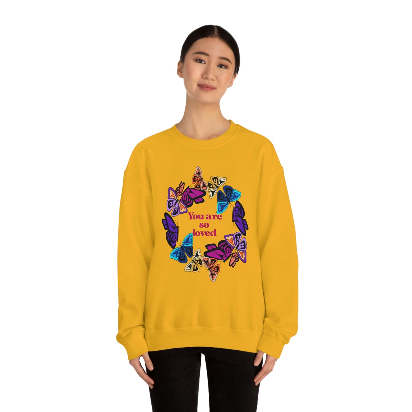 You Are So Loved Indigenous Crewneck Butterflies Native American Design Cute Crewneck