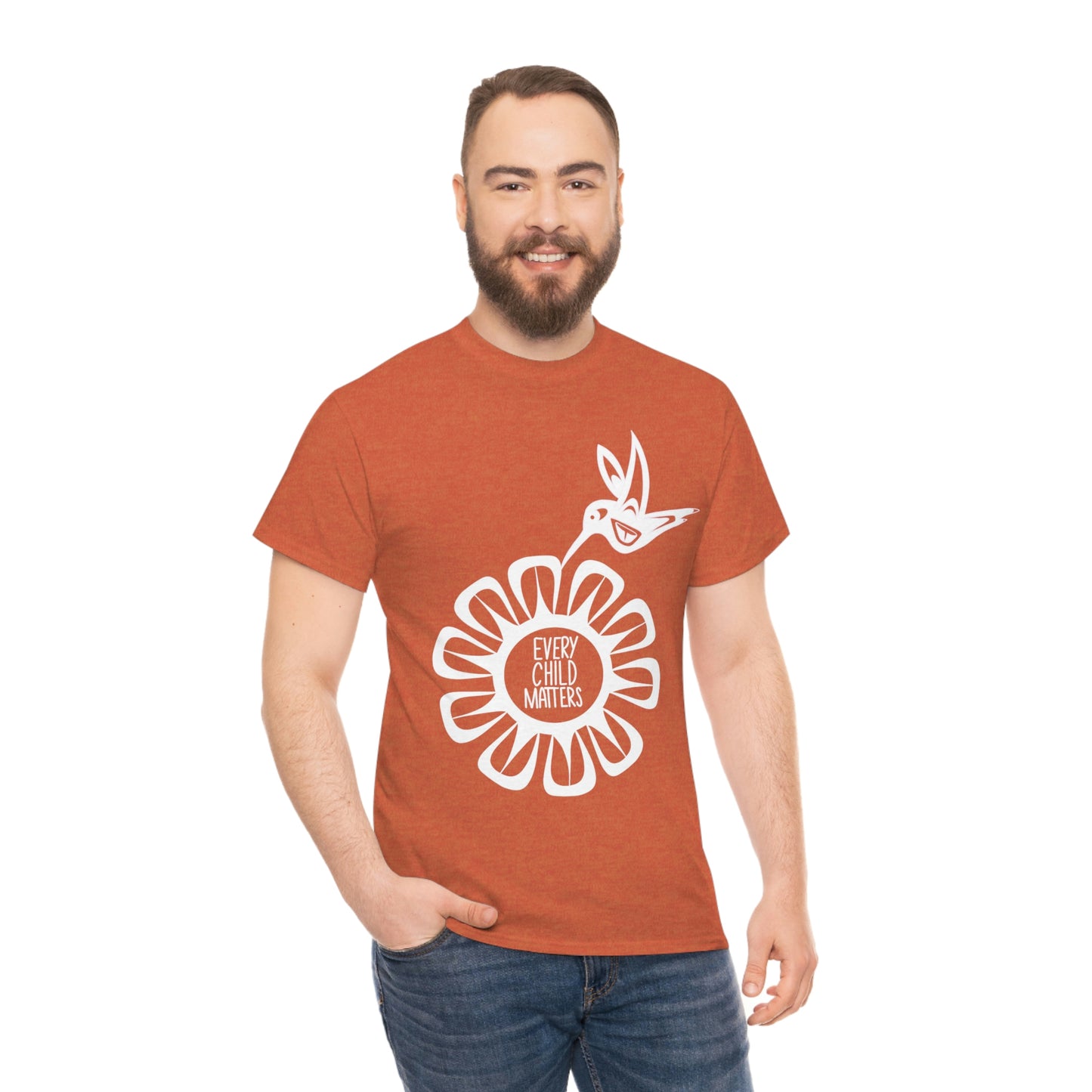 Every Child Matters Indigenous T-Shirt Native American Hummingbird and Flower Orange Shirt Day