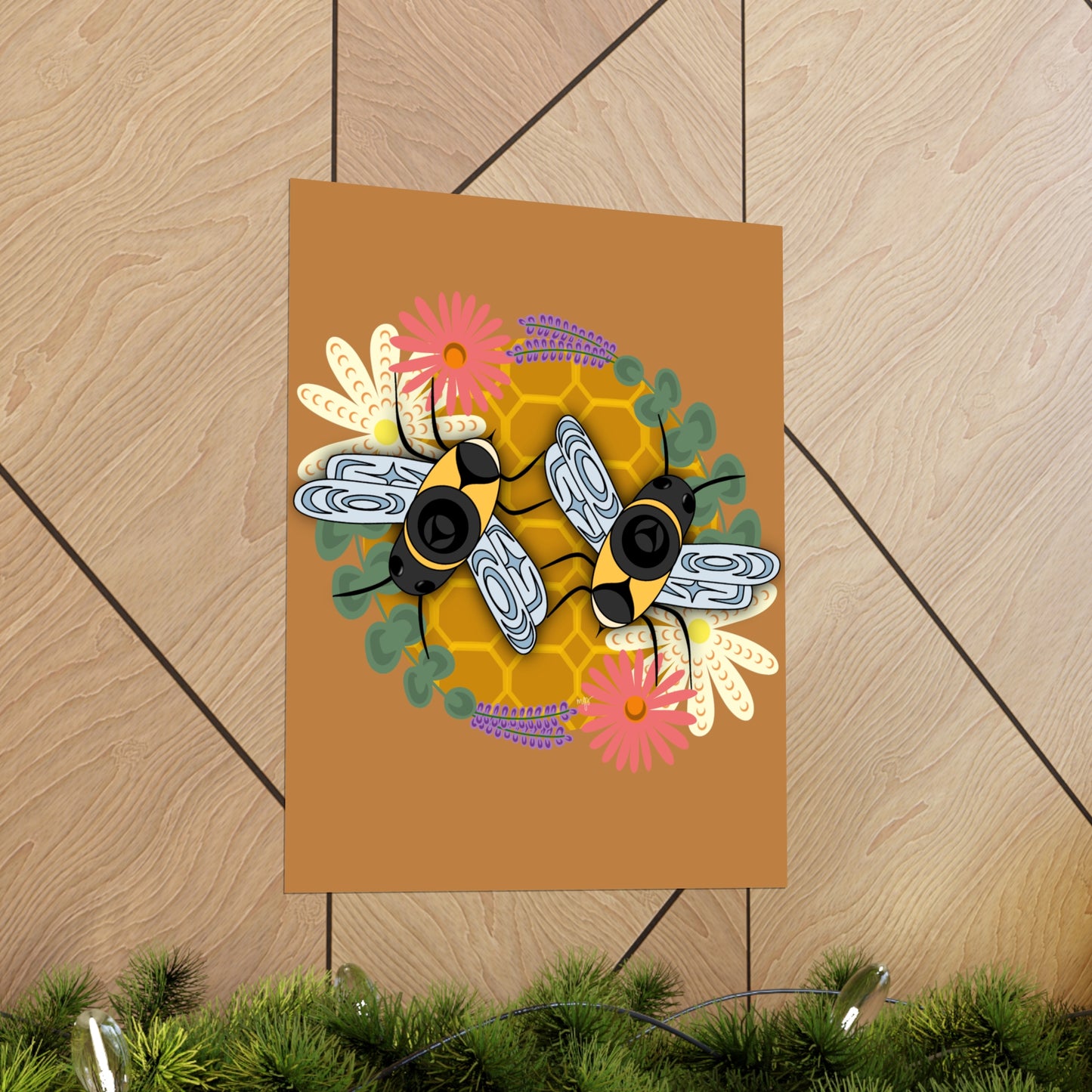 Honeycomb Coast Salish Bee Matte Poster